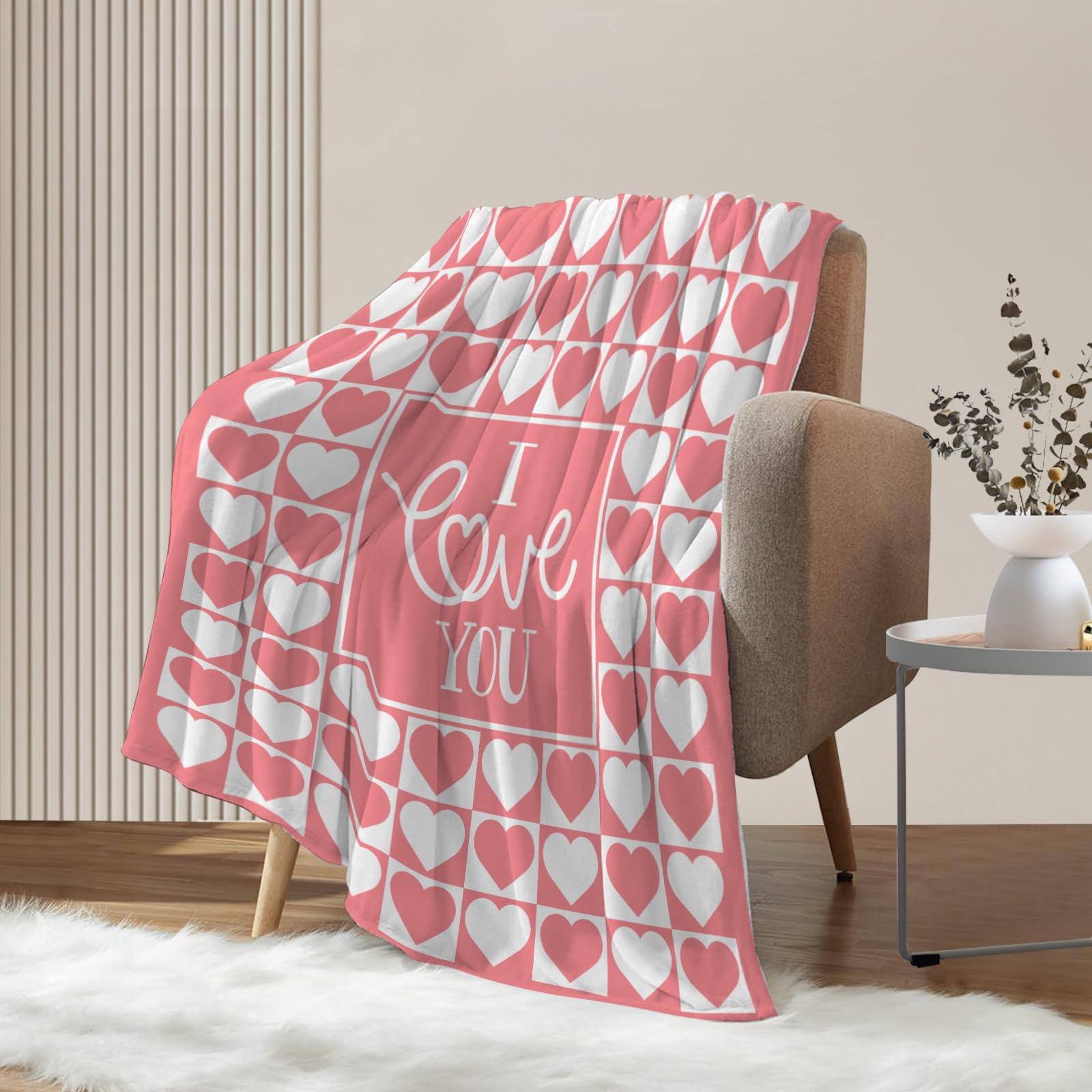 Coperta Romantica CUJUYO 152x127 Cm - Morbida Flanella Con Scritta I Love You, Regalo Per San Valentino, Anniversario, Compleanno Per Lei O Lui, Rosa
