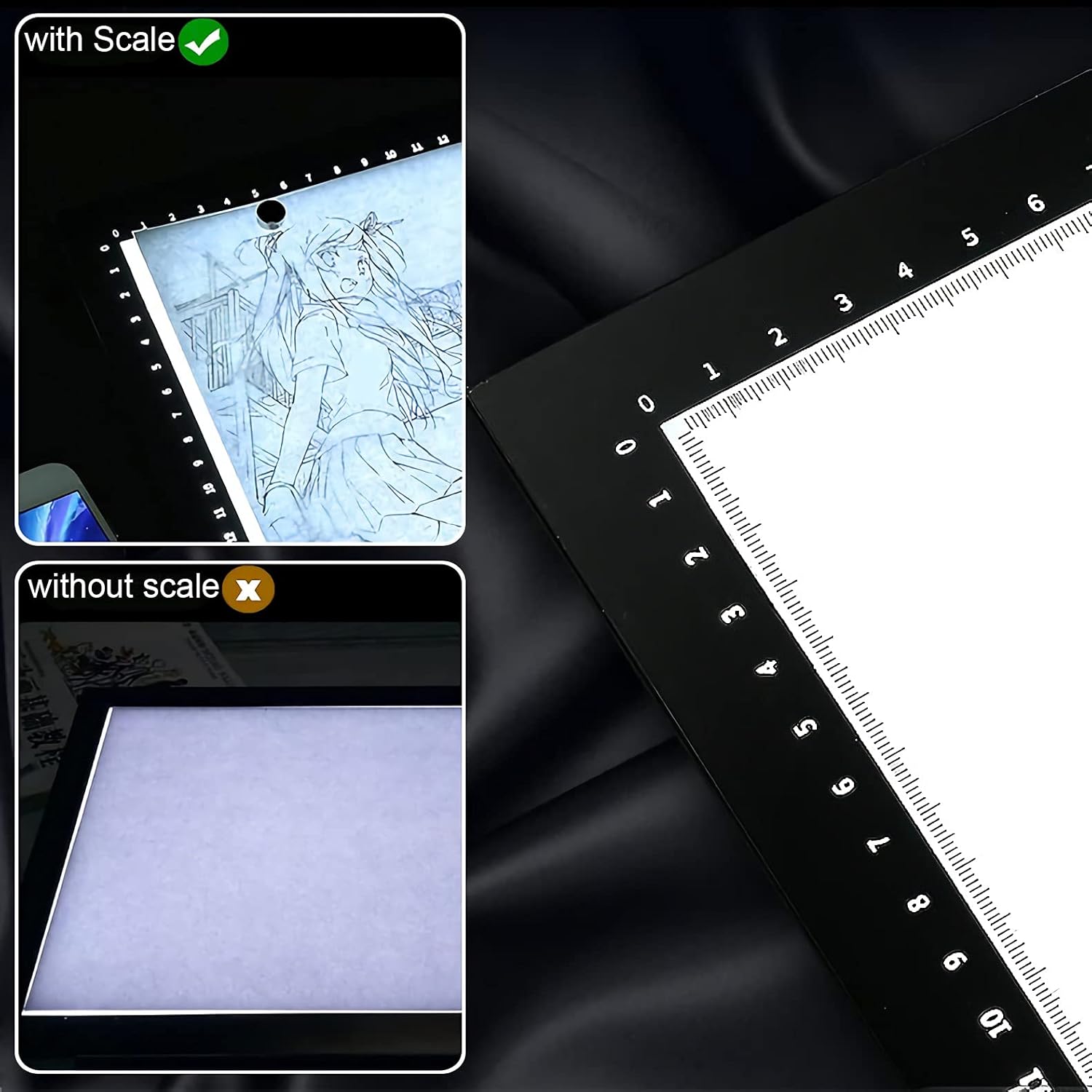 LED Light Box for Tracing, A0 LED Light Pad with Scale,Ultra-Thin Portable Artcraft Tracing Pad Light Box for 5D DIY Diamond Painting Artists Drawing Sketching Animation, Black025,A0