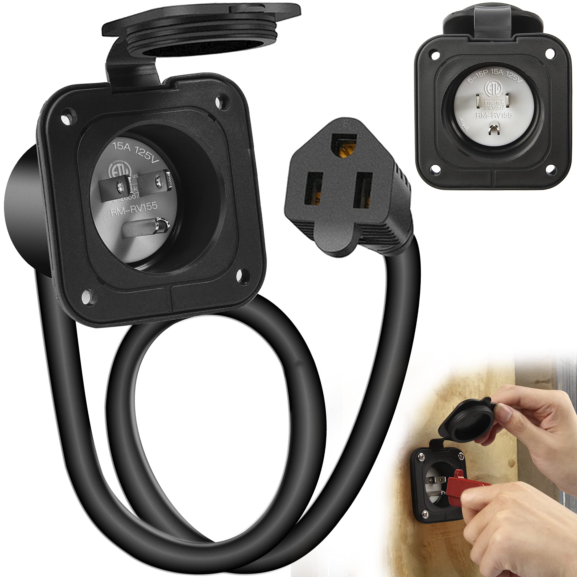 15 Amp Power Outlet 15A 125V RV Power Inlet - Waterproof Flange Entry ...