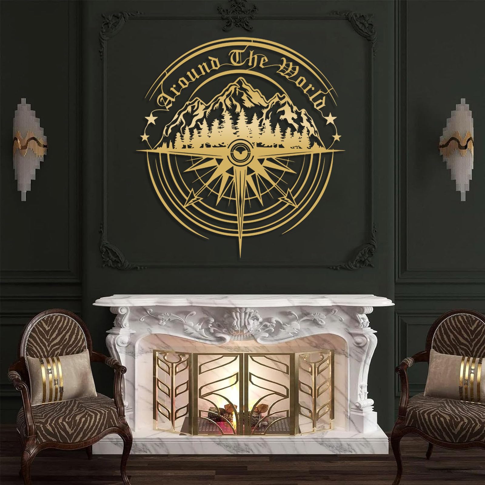 Metal Wall Art Decor - Compass Design, White Powder Coated Steel, Indoor/Outdoor (45x45cm) - View #11
