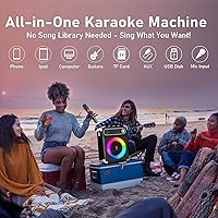 Vista 5 de Máquina de karaoke con 2 micrófonos inalámbricos, woofer mejorado de 6.5 pulgadas y tweeter de 2 pulgadas: altavoz de karaoke portátil Bluetooth