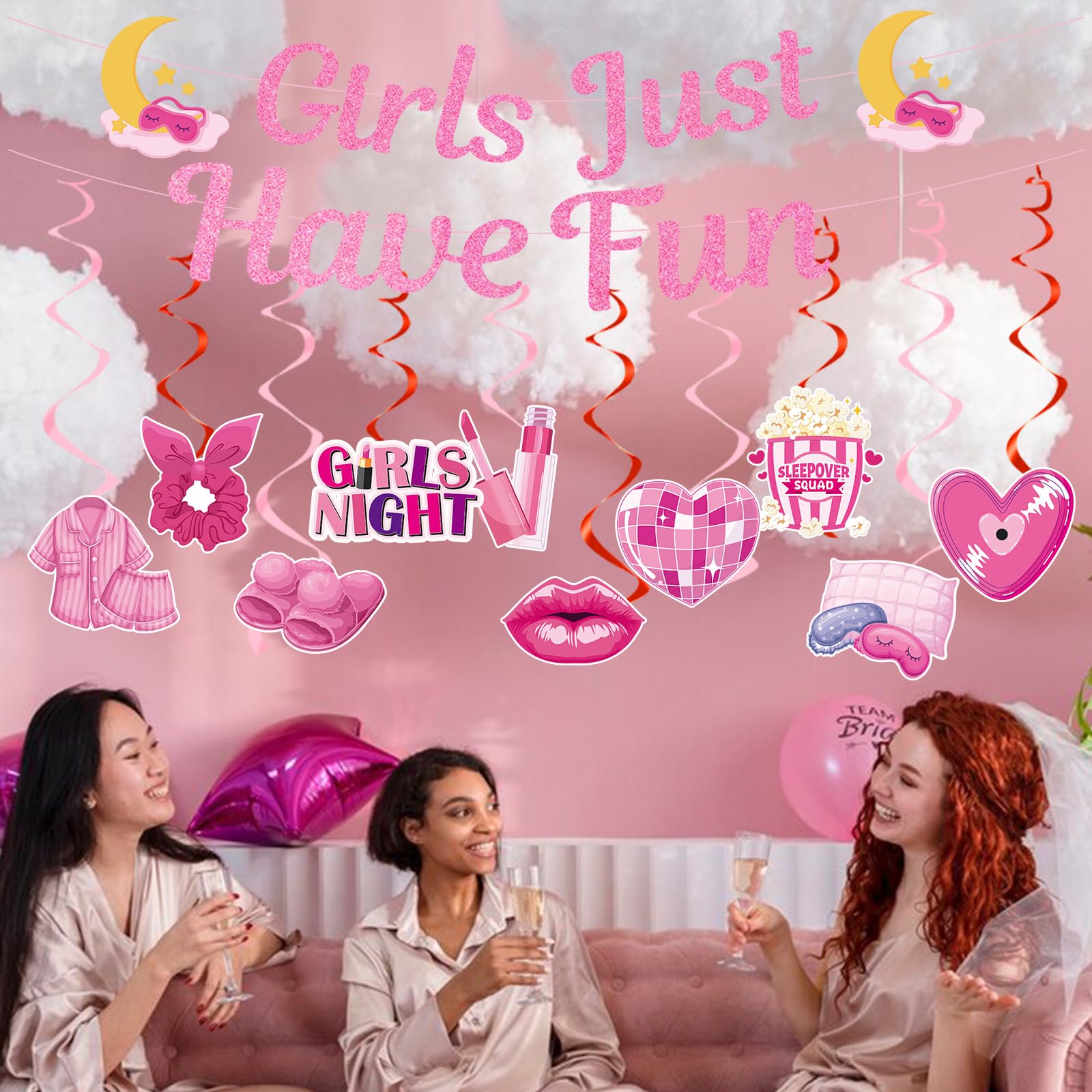 Décorations à Suspendre Pour Soirée Pyjama - 24 Pièces Pré-assemblées, 12 Modèles - Pour Fête Filles, Anniversaire, Spa à La Maison
