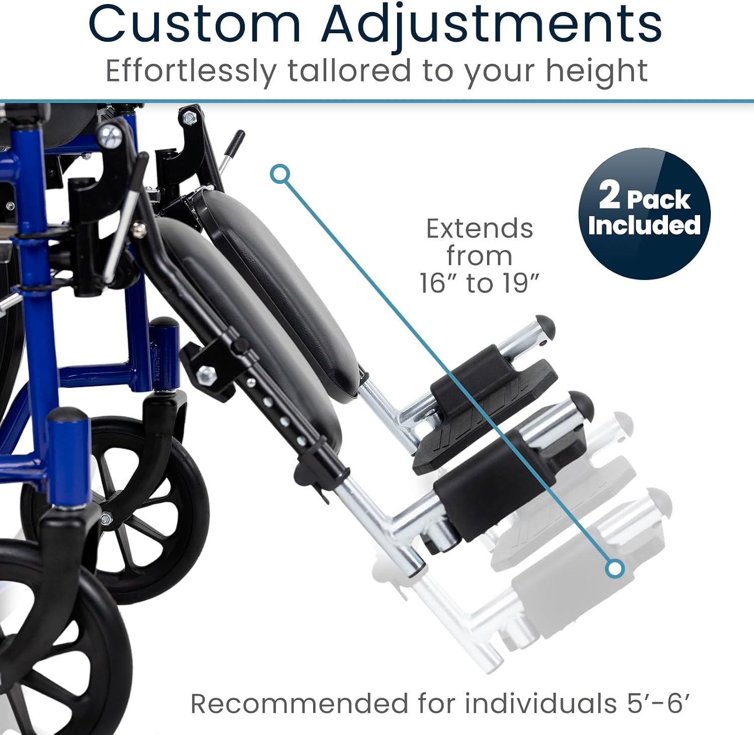 Vive Elevating Wheelchair Footrests with Padded Calf Pads (2 Pack) - Ultimate Leg Rest Accessory Replacement Parts for Wheelchairs - Foot Plates for Enhanced Comfort, Mobility, and Support