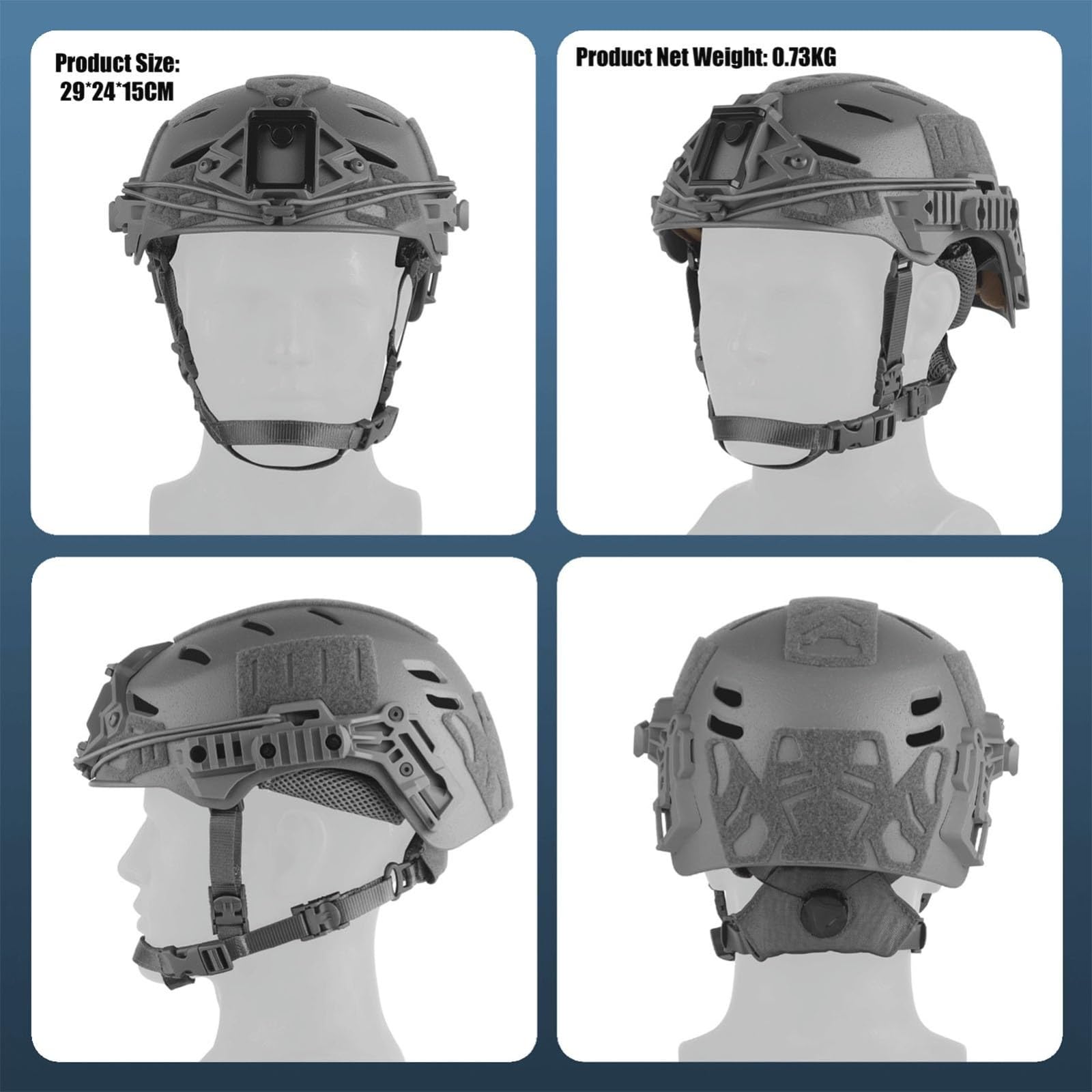 Casco Tattico Leggero - Vestibilità Comoda, Sistema di Montaggio Su Guida Nvg - per Addestramento Tattico, Giochi di Sopravvivenza e Sport All'Aria Aperta