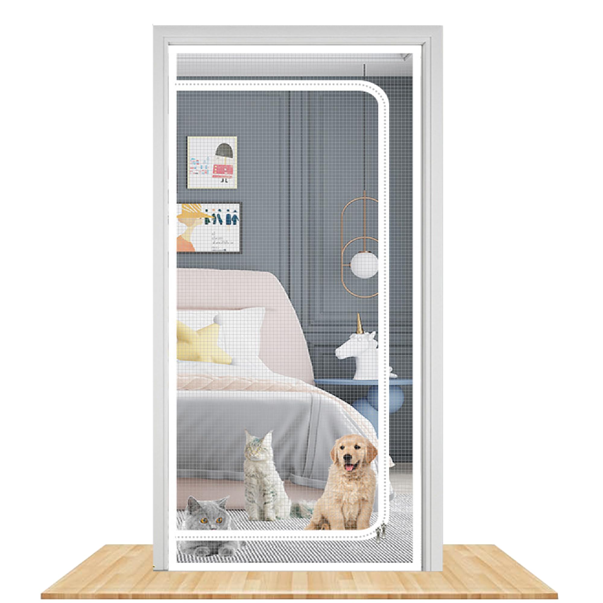 Moustiquaire de porte anti-insectes fermeture éclair amovible pour balcon et salon 90x210