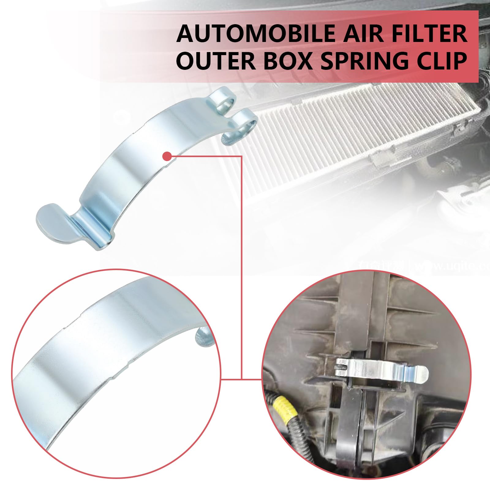 OTOTEC 4 szt. srebrny klips sprężynowy filtra powietrza samochodowy klips do filtra powietrza pasuje do większości samochodowych filtrów powietrza zacisk obudowy