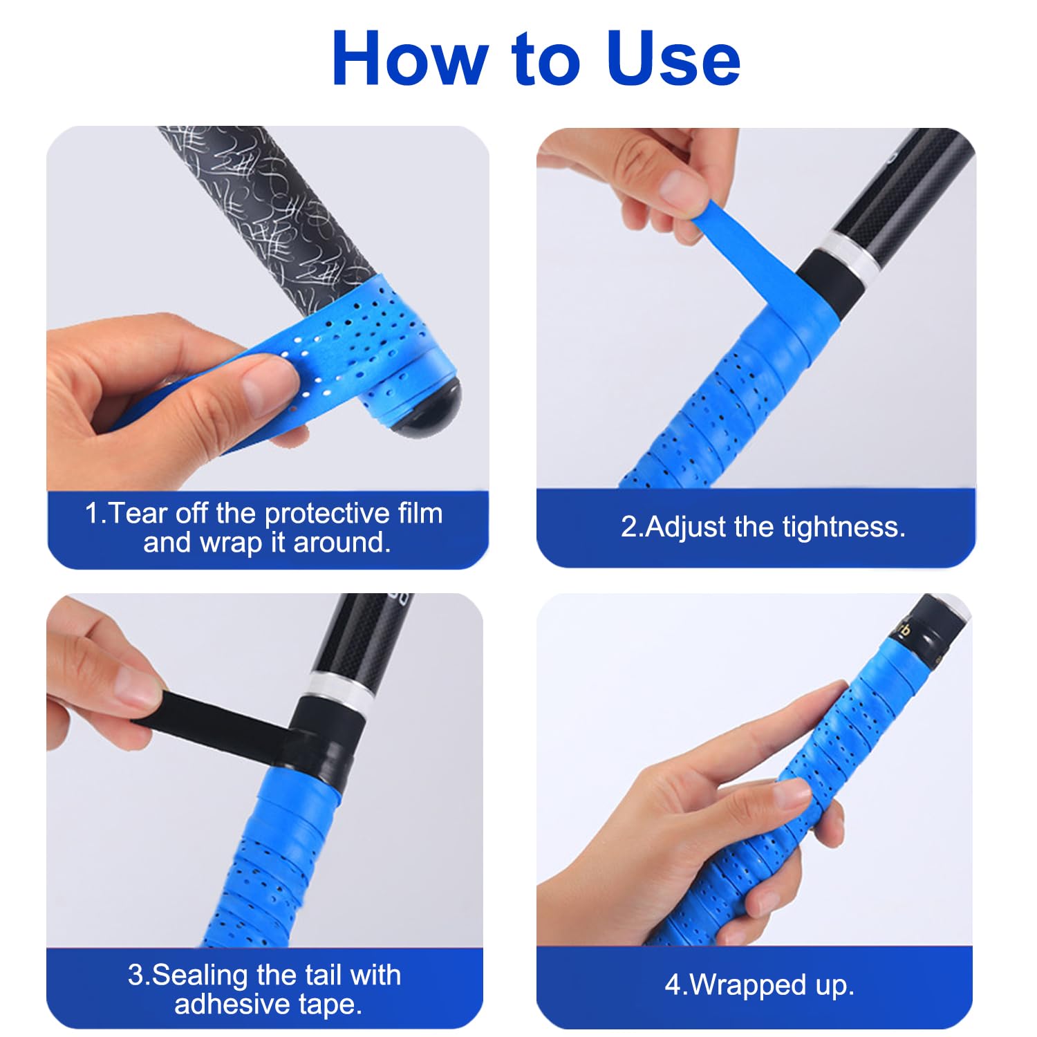 Ruban de Raquette Grip, 6 Pièces Raquette Overgrips Antidérapant, Ruban Adhésif pour Raquette de Tennis, Raquette Grip pour Tennis Raquette de Raquette de Pêche de Badminton Squash