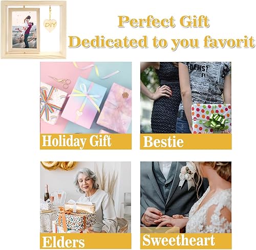 Miniatura 7 de E-Bro Marco de fotos flotante de madera rústica flotante de doble cara de 4 x 6 pulgadas con colgante en forma de corazón, regalos de boda para