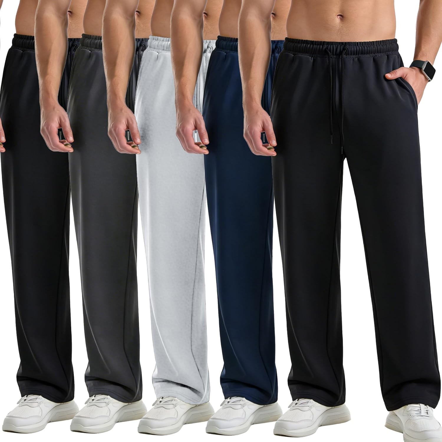 5 Pack Mens Sweatpants with Zipper Pockets Open Bottom Jogger for Men Lightweight Track Pants Men for Running Gym