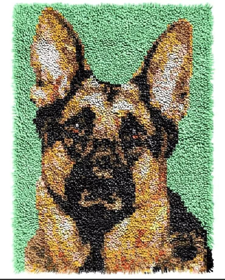 ROCKY&CHAO Latch Hook Kit for Adults & Kids Complete DIY Rug Making Craft Kits with Yarn & Canvas and Crochet Needle, Adult Craft Kits for Women, Relaxing Home Art Project - The Dog 50x38cm — image 1