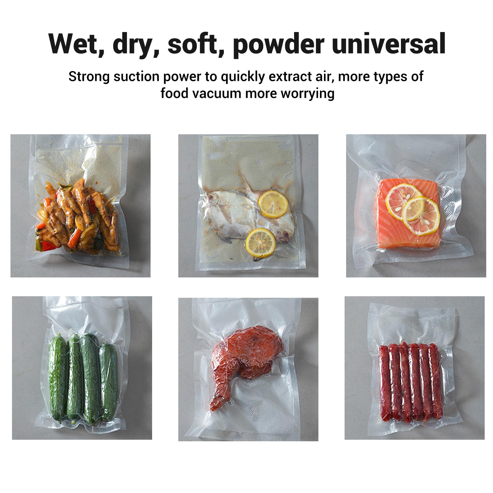 Food Vacuum Sealer Machine Strong Suction Power with 10 Bags Seal Freshness Key Operating Kitchen Storage Grey (US Plug 110V)