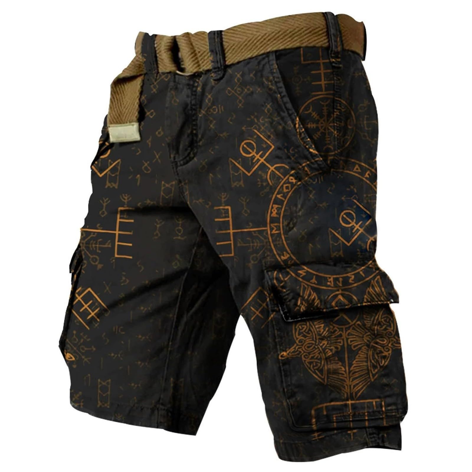 Short tactique pour homme - Style rétro Viking nordique - Imprimé 3D - Mythe Odin - Multipoches - Short cargo - Bermuda - Short de randonnée - Short d'entraînement - Short de travail