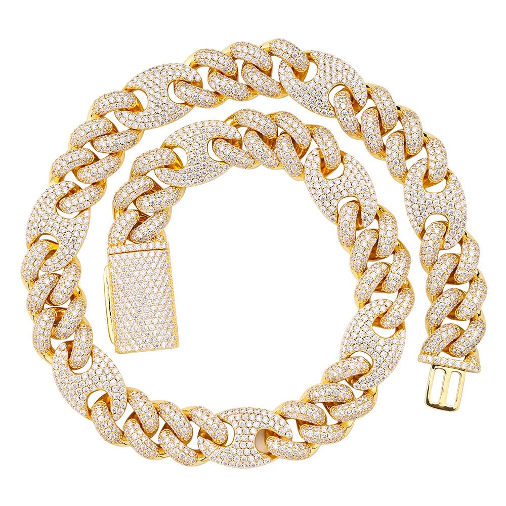 MLENS 20mm Hip Hop Iced Out Chain Cuban Link Chain Necklace 14k Gold/White Gold Plated Bling Drip Miami Chain Prong Setting Lab Diamond Luxury Choker Box Clasp Necklaces Jewelry Gift for Men