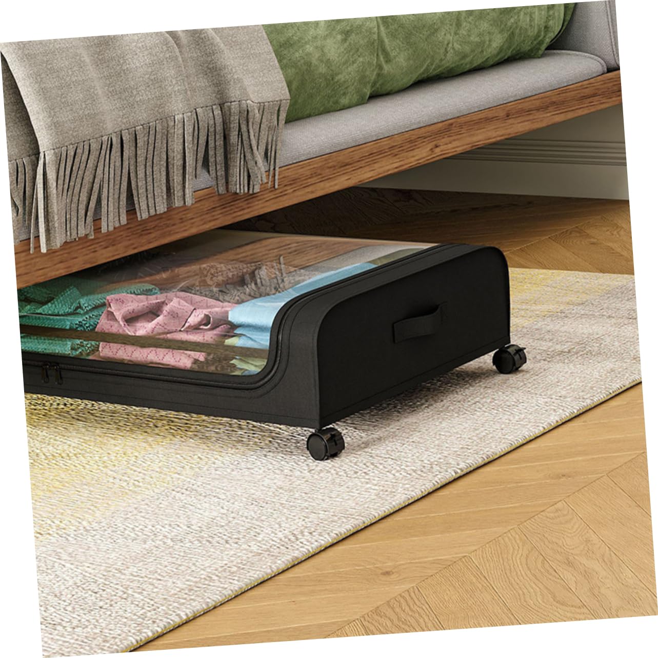 Cabilock Organizador De Almacenamiento Cama Ruedas Caja De Almacenaje De Gran Capacidad Para Ropa Juguetes y Mantas Contenedor Práctico y Espacio Ahorro Material Duradero Tapa Transparente
