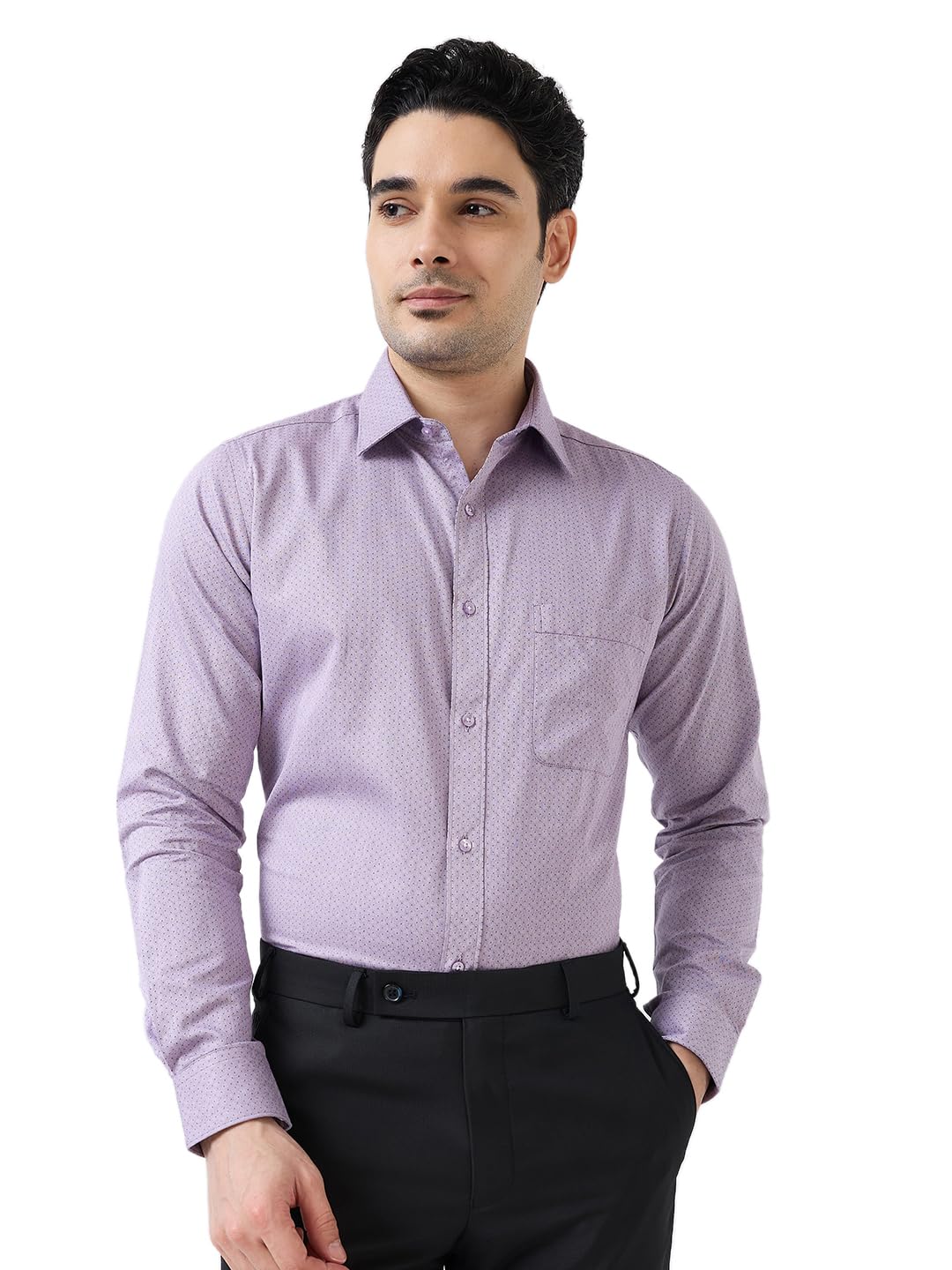 Men Slim Fit Structure Pattern Pure Cotton Semi Cutaway Collar Full Sleeve Formal Shirt-image-18