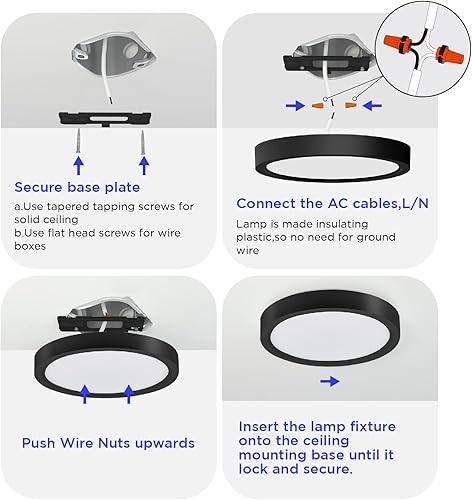 Miniatura 3 de ocioc Lámpara de techo LED de montaje empotrado de 6.7 pulgadas, color negro, 15 W, 5000 K, lámpara de iluminación redonda ultrafina para