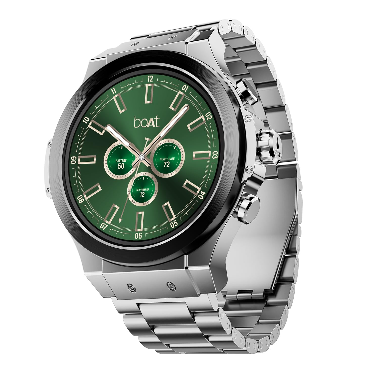 boAt Enigma X400 Smart Watch w/ 1.45" (3.6 cm) AMOLED Display, BT Calling,Luxurious Metal Body, Functional Crown,100+Sports Modes,Multiple Watch Faces,HR, Sleep & SpO2 Monitor(Silver Chrome) (B0CN2WP2CV) Amazon Price History, Amazon Price Tracker