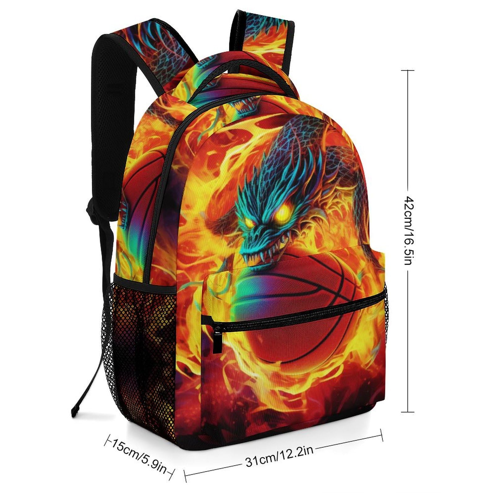 Sac À Dos Flamme basket Cartable Enfant Sport Sac D'école Sac De Voyage Sac De Livre Pour Garçons Filles One Size