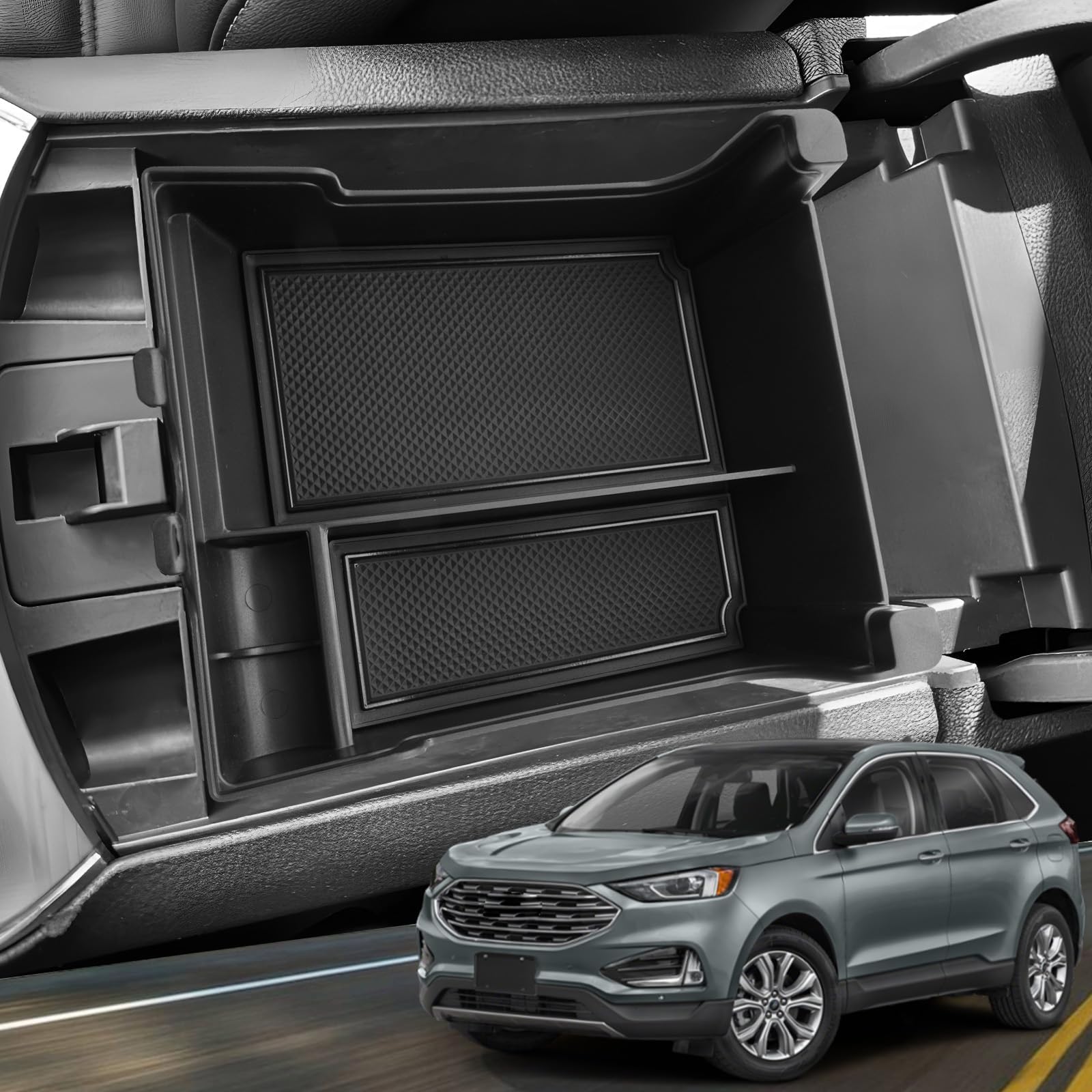 YEE PIN for Ford Edge 2023 2024 Center Console Organizer Tray for 2015-2024 Ford Edge SE/SEL/ST-Line/Titanium/ST Middle Console Organizer Armrest Insert Tray Storage Box Tray (Black)