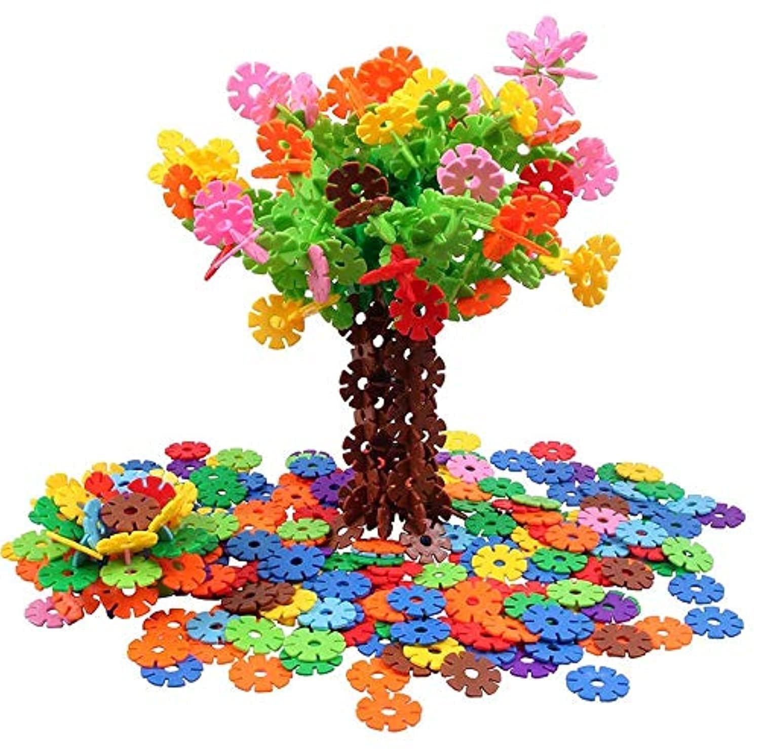 500 Pcs Snowflakes Building Blocks Educational Toys Set Plastic Building Discs Brain Flakes for Boy and Girls