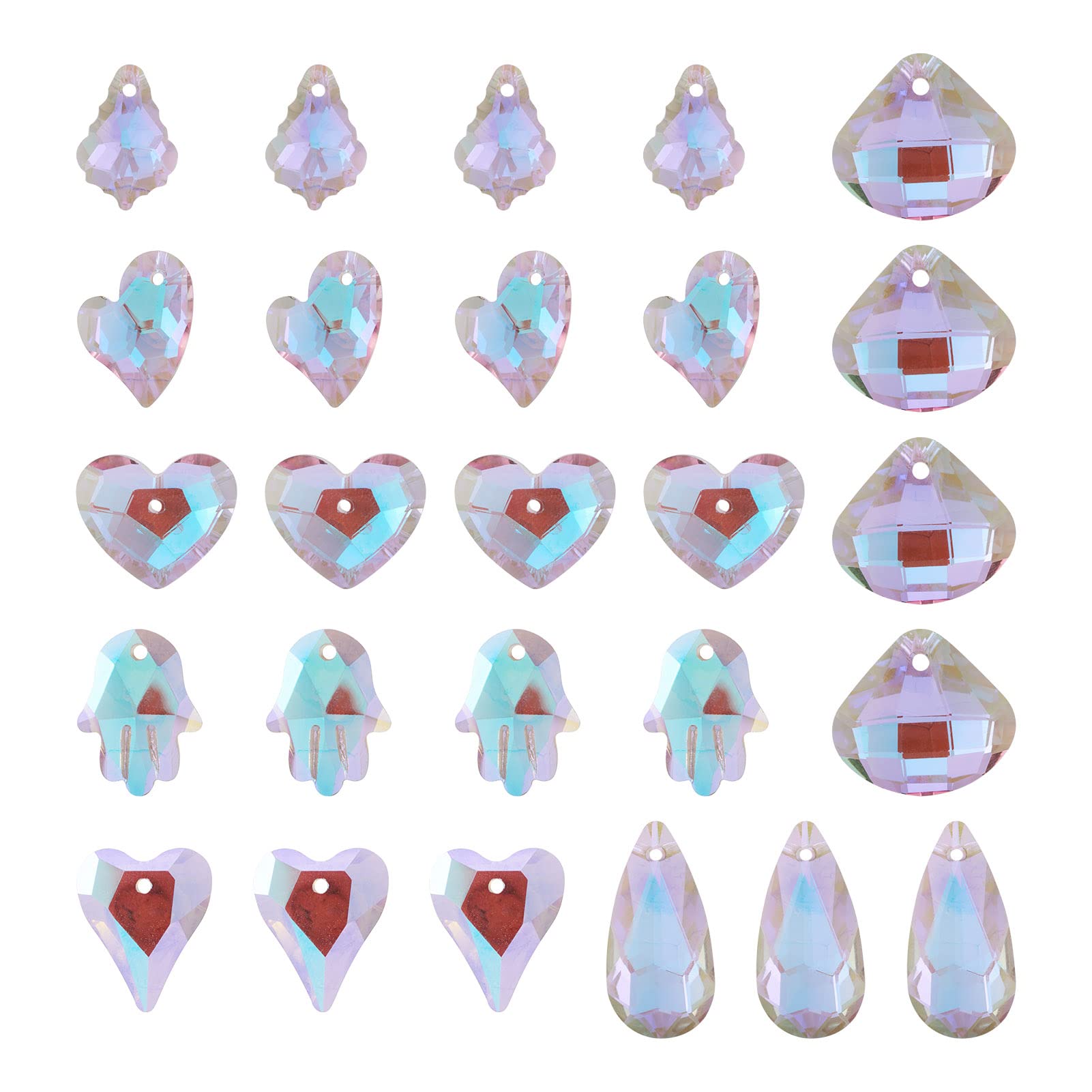 FASHEWELRY 70Pcs Faceted Crystal Glass Beads Teardrop Heart Fan Hand Shape Loose Spacer Bead Charms for DIY Crafts Earrings Necklace Bracelet Jewelry Making