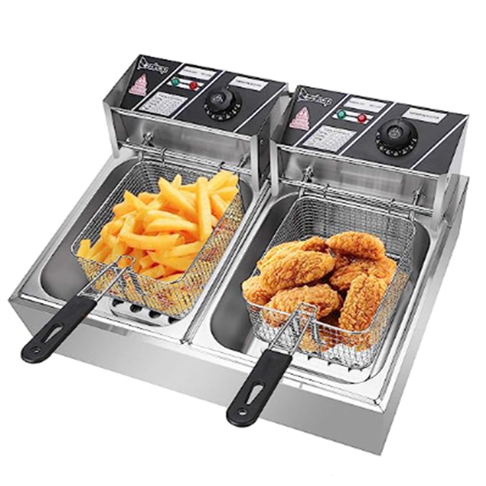 Friggitrice elettrica a Doppia Vasca in Acciaio Inox Friggitrice Commerciale, capacità 2 cestelli 10L X 2 Friggitrice elettrica da banco per Uso Domestico e per ristoranti