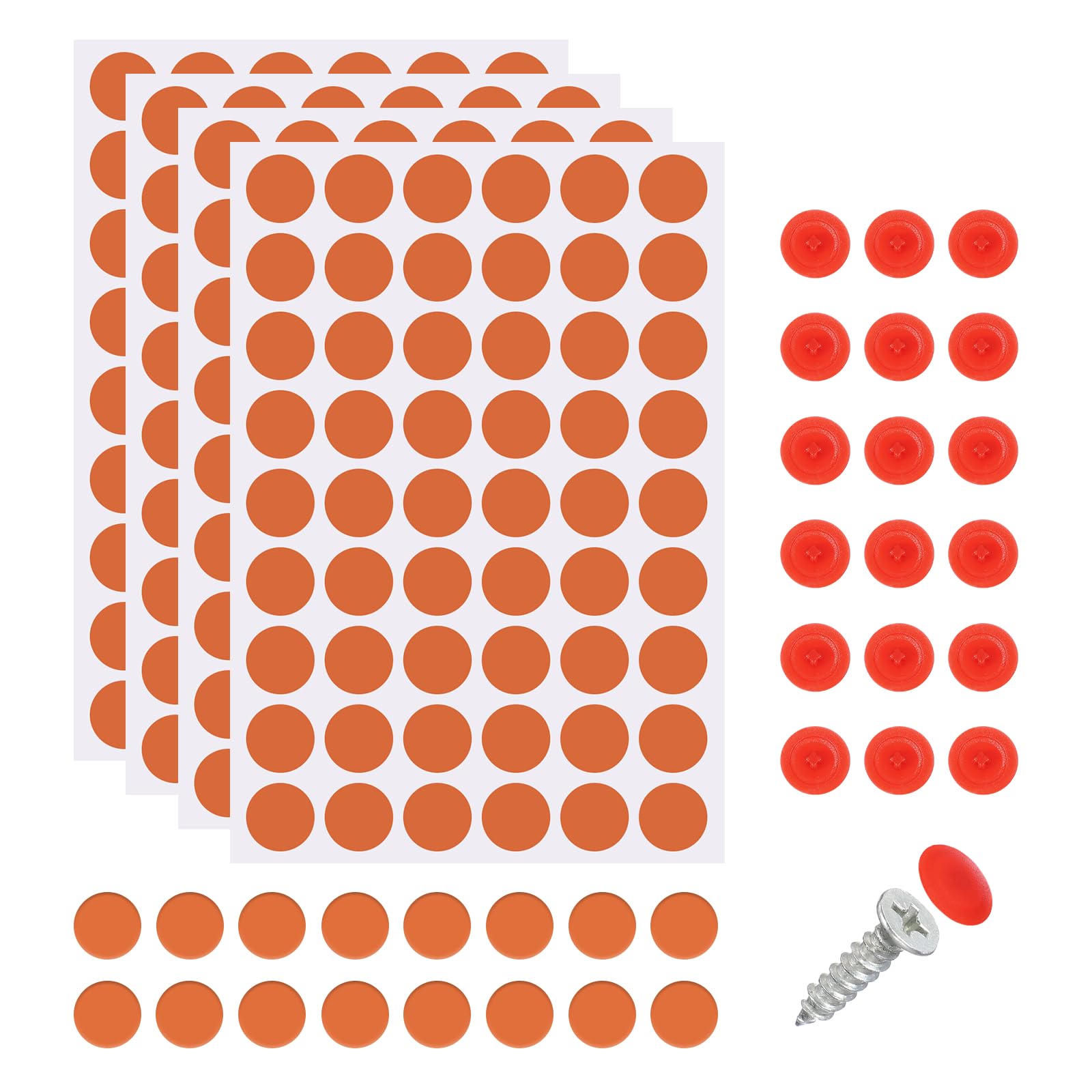 sourcing map 216Pcs Screw Hole Stickers and 200Pcs Screw Cover Caps, 12x3.5mm Dustproof Cap Hole Cover Sticker Set ABS Phillips Screws Head for Furniture Cabinet Wardrobe, Bright Red