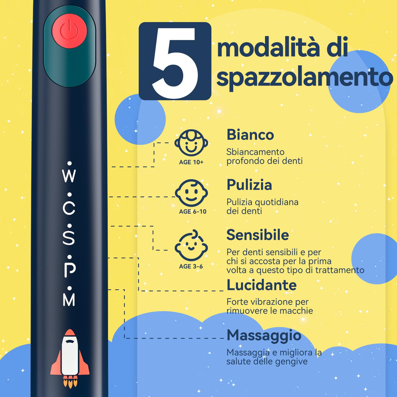 Seago Spazzolino Elettrico Bambini 6-12 Anni, Spazzolini Elettrici per Bambini Con Adesivi Fai Da Te Divertenti, Timer Da 2 Minuti, 4 Testine Spazzolino Bambini,Impermeabile IPX7 SG-2303, Blu