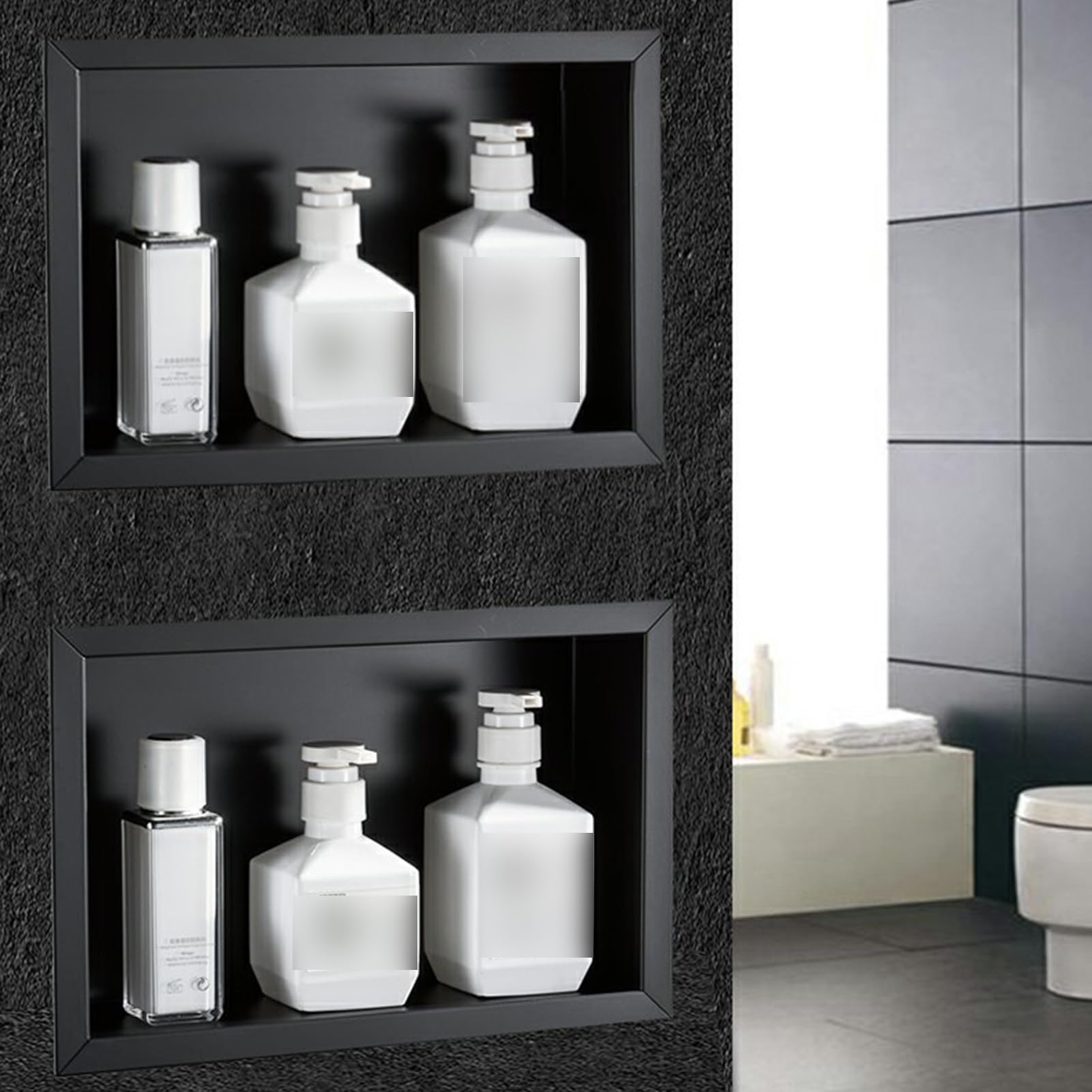 Stauraum im Badezimmer, 304 Edelstahl Dusch-Nischen-Organizer-Regale, schwarz, mehrere Größen