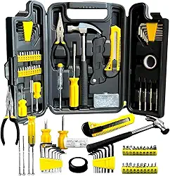 Kit Ferramentas 200 Peças com Maleta Preta – Profissional e Doméstico, Completo com Martelo, Estilete, Bits, Chaves, Fixadores e Mais – Aço Carbono e PP