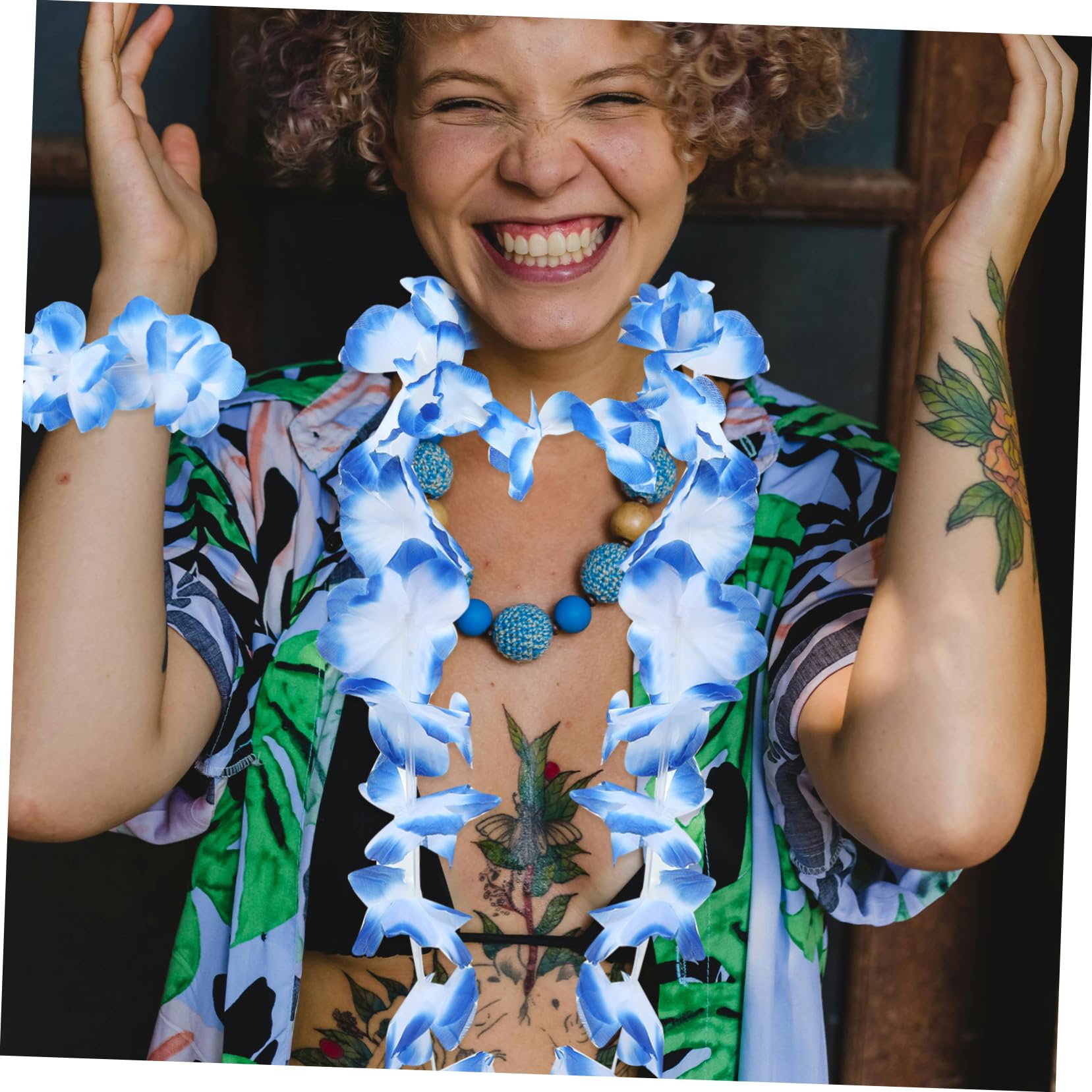 6 juegos Conjunto de Decoración Hawaiana Faldas de Césped y Guirnaldas de Flores para Fiestas Tropicales para Luau Bodas