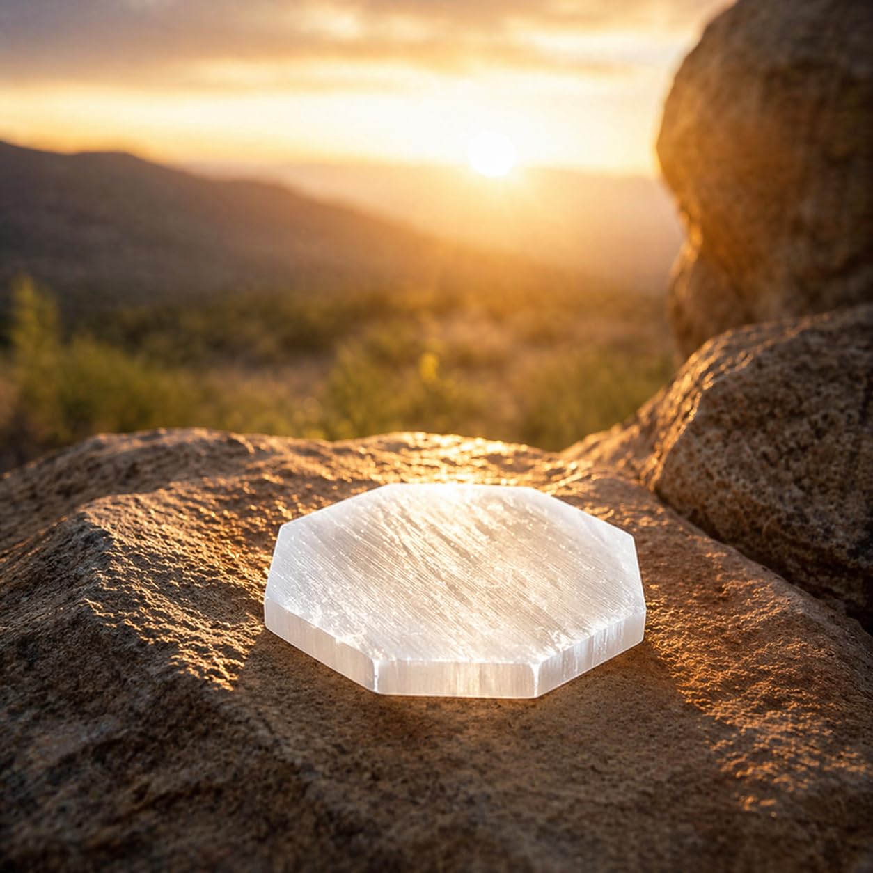 NKlaus Piastra di ricarica Selenite Hexagon 7-8 cm - Pietra di energia per ricarica di pietre preziose, Reiki e pulizia spirituale, ideale per meditazione, lavoro chakra e feng shui