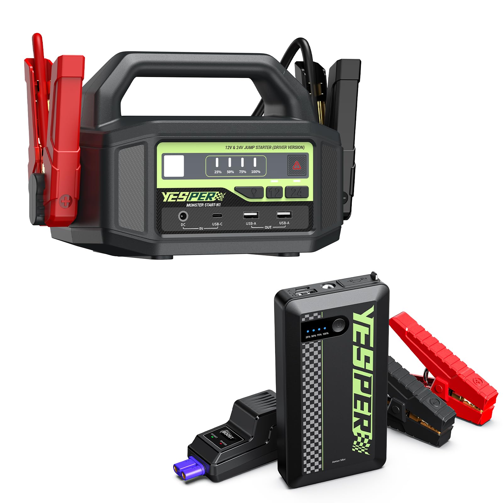 YESPER 12V 24V Car Jump Starter 6000A Peak 5 1 lbs Portable Jump Starter Battery Pack and YESPER