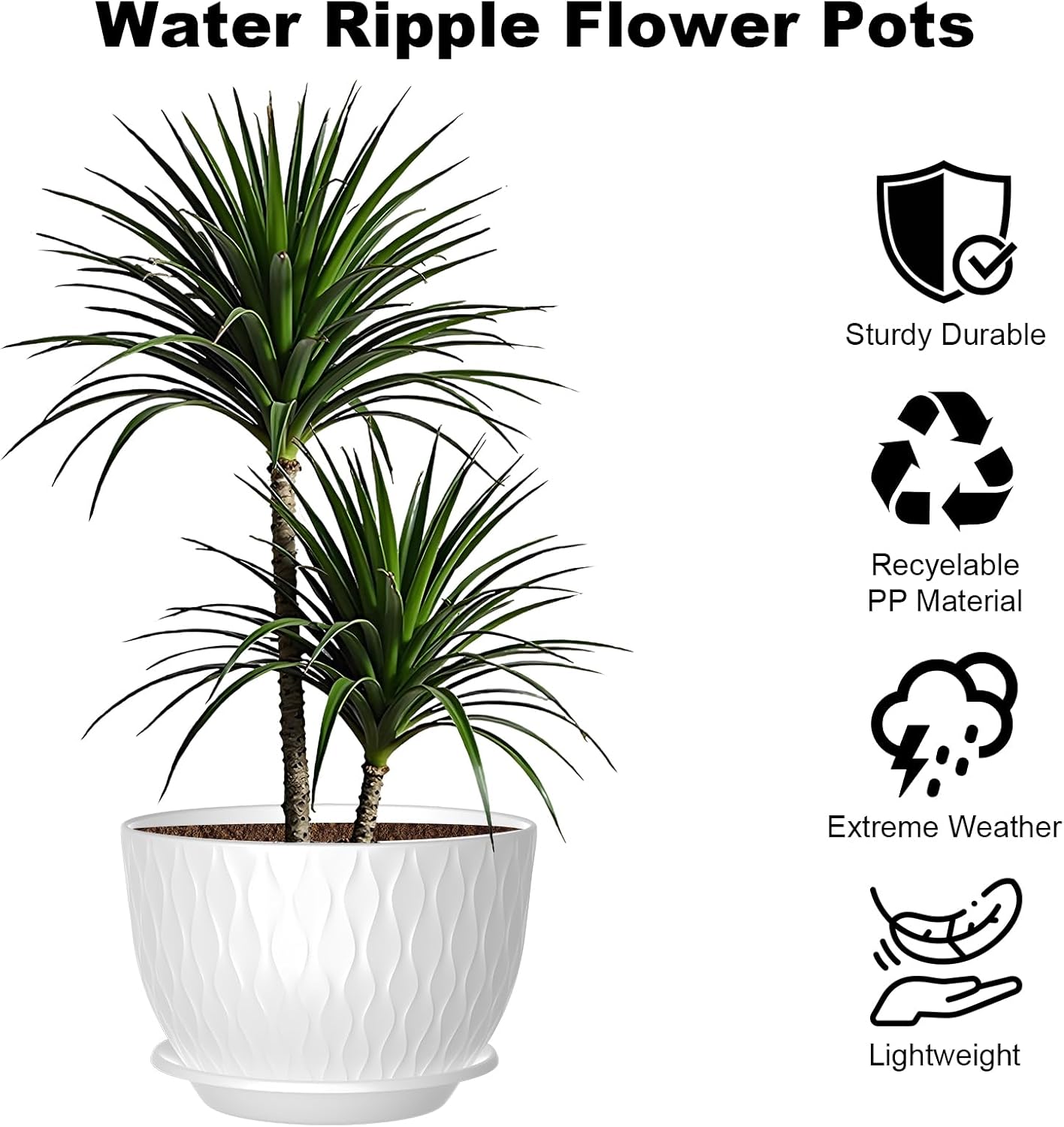 10 Inch Large Plant Pots, Flower Pots with Multi-Mesh Drainage Holes and Saucer, Plastic Planters for Indoor and Outdoor Garden Plants (White, 10")