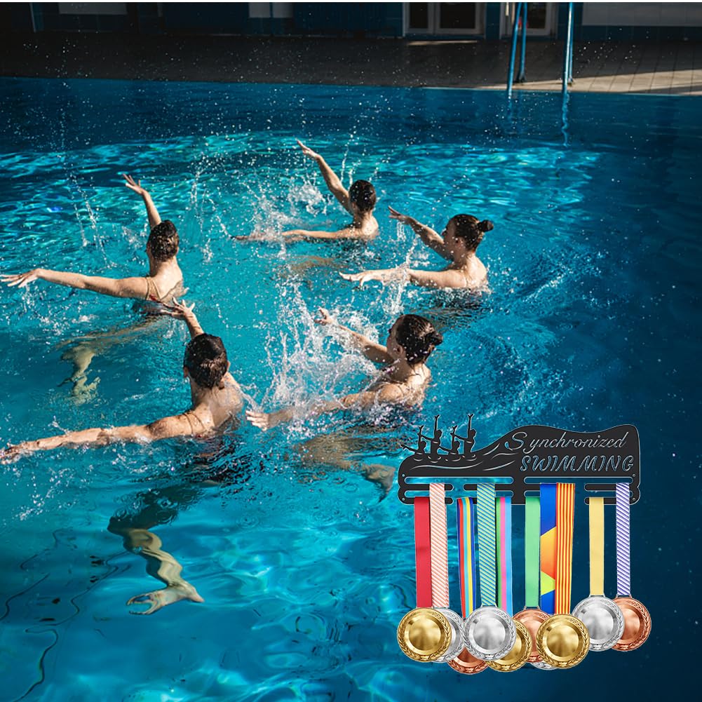 SUPERDANT Soporte para Medallas de Natación Sincronizada Exhibidor de Hierro para 60 Medallas Ganchos Negros Montados en la Pared