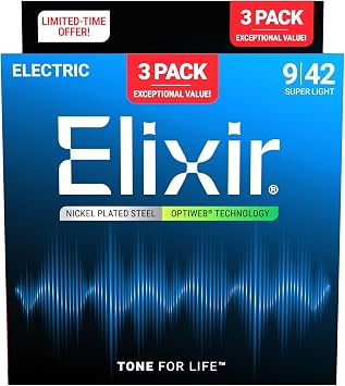 Elixir 16571 OPTIWEB Electric Guitar Strings Light .009-.042 (3 Pack 19002)