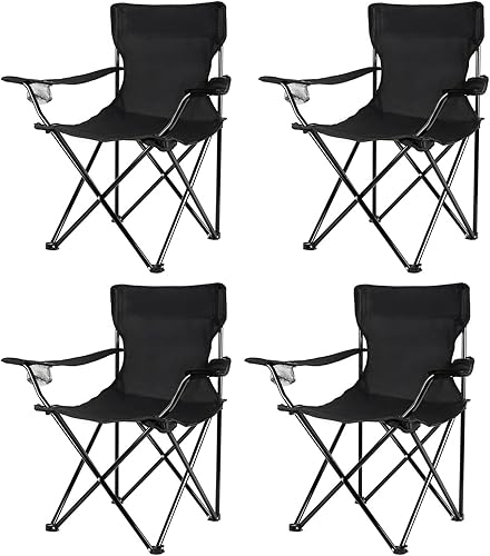 Paquete de 4 sillas plegables portátiles de camping con bolsa de transporte, silla portátil al aire libre para silla de césped plegable, silla de