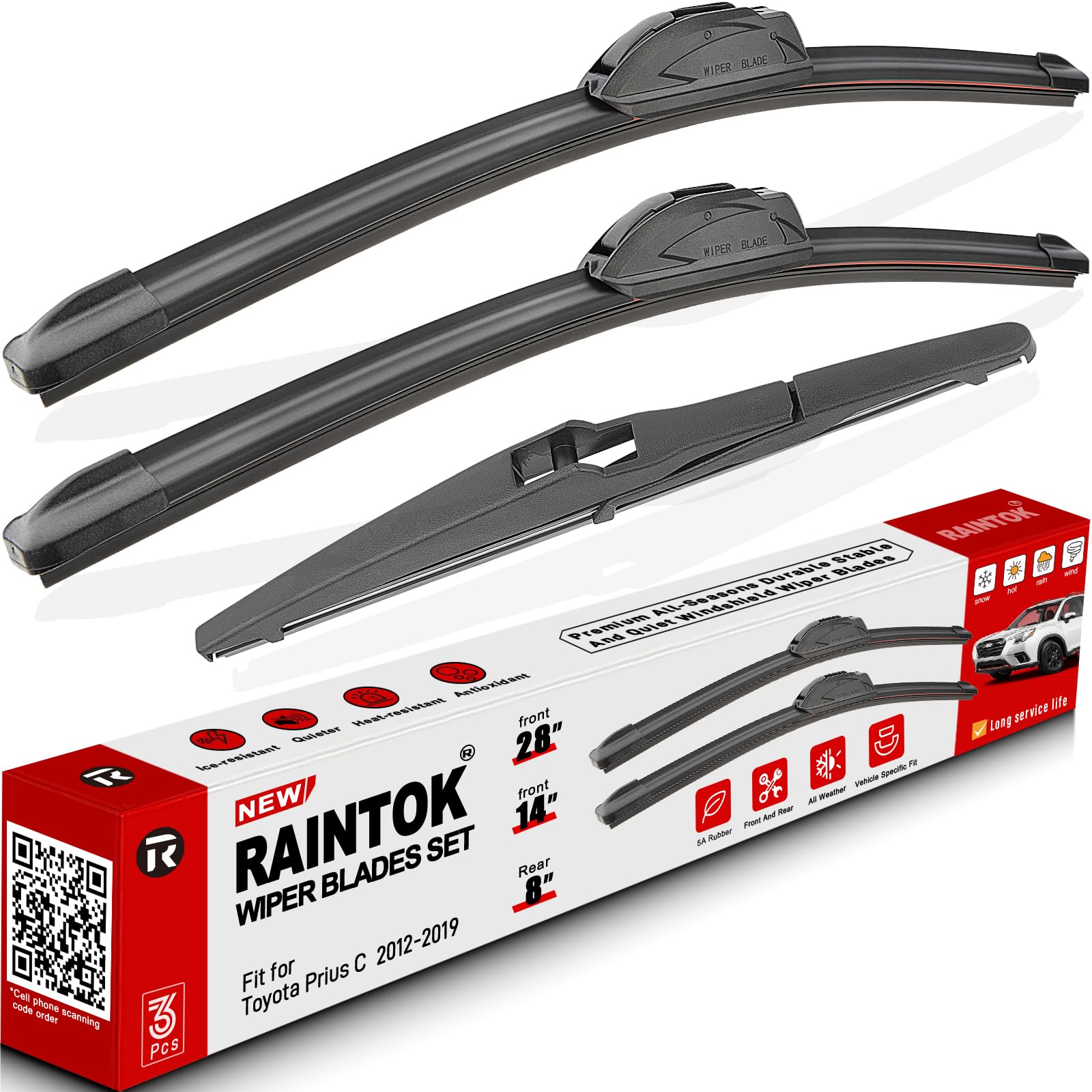 3 Pack Windshield Wiper Blades Replacement for Toyota Prius C 2012-2019