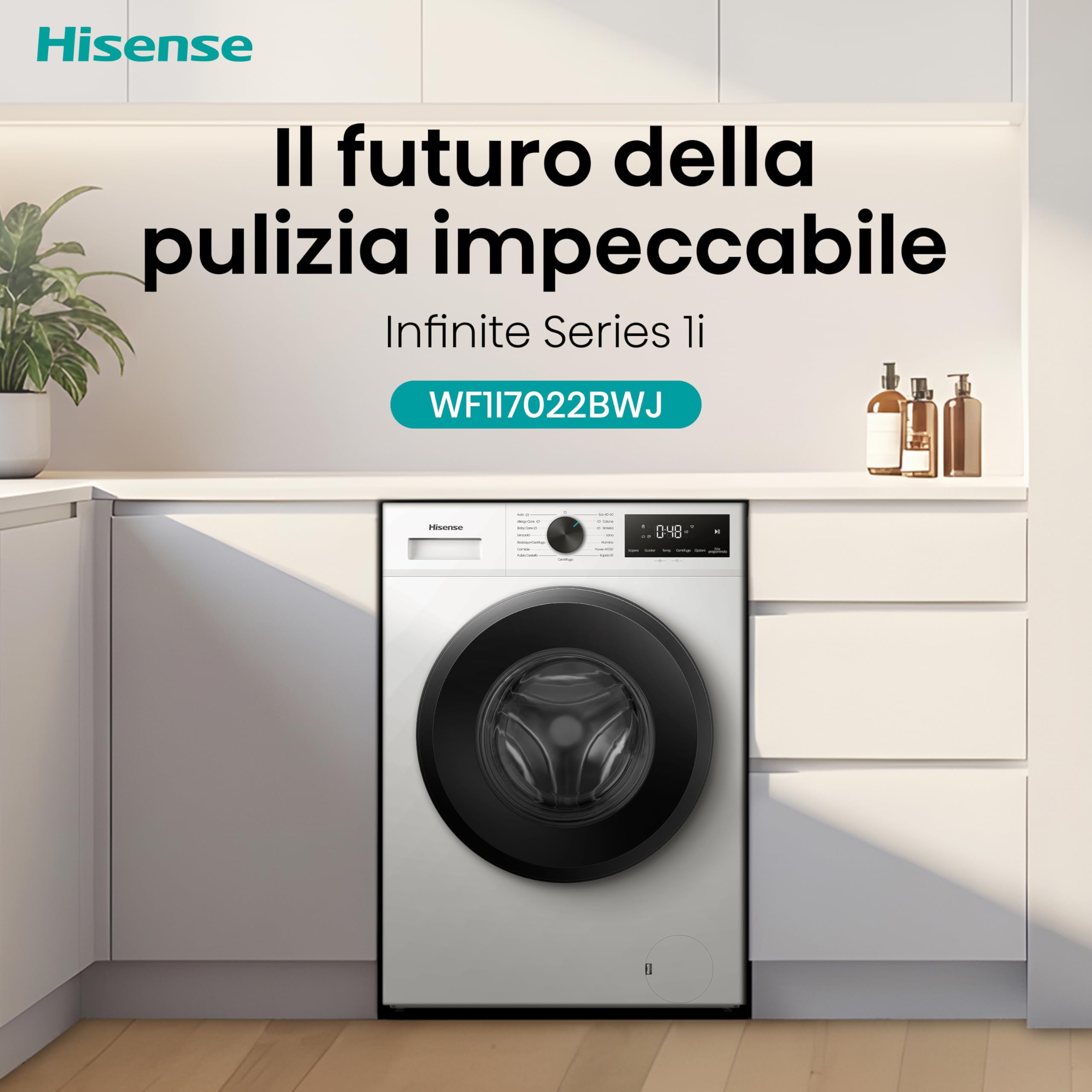 Hisense WF1I7022BWJ NUOVA Lavatrice Slim 7 kg, 1200 rpm, 15 Programmi, Display Touch, Motore Inverter, Programma Rapido 15’, Fine Programmata, AutoMix Dispenser, Classe A