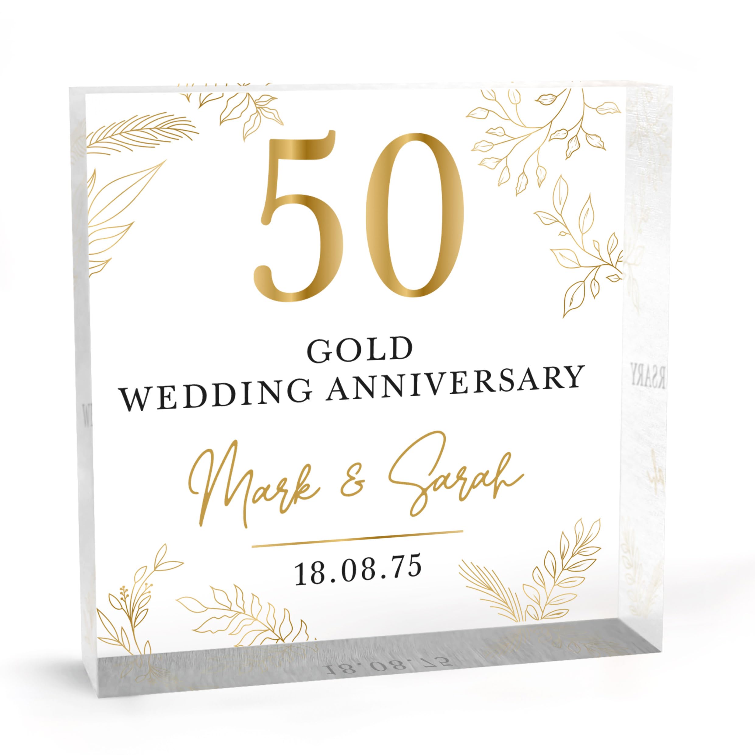 Beecreative Personalised 50th Anniversary Gift For Parents Grandparents - Personalised Golden Wedding Gifts For Couple, Him, Friends, Wife, Husband - 50 Years Anniversary - With Grey Bag