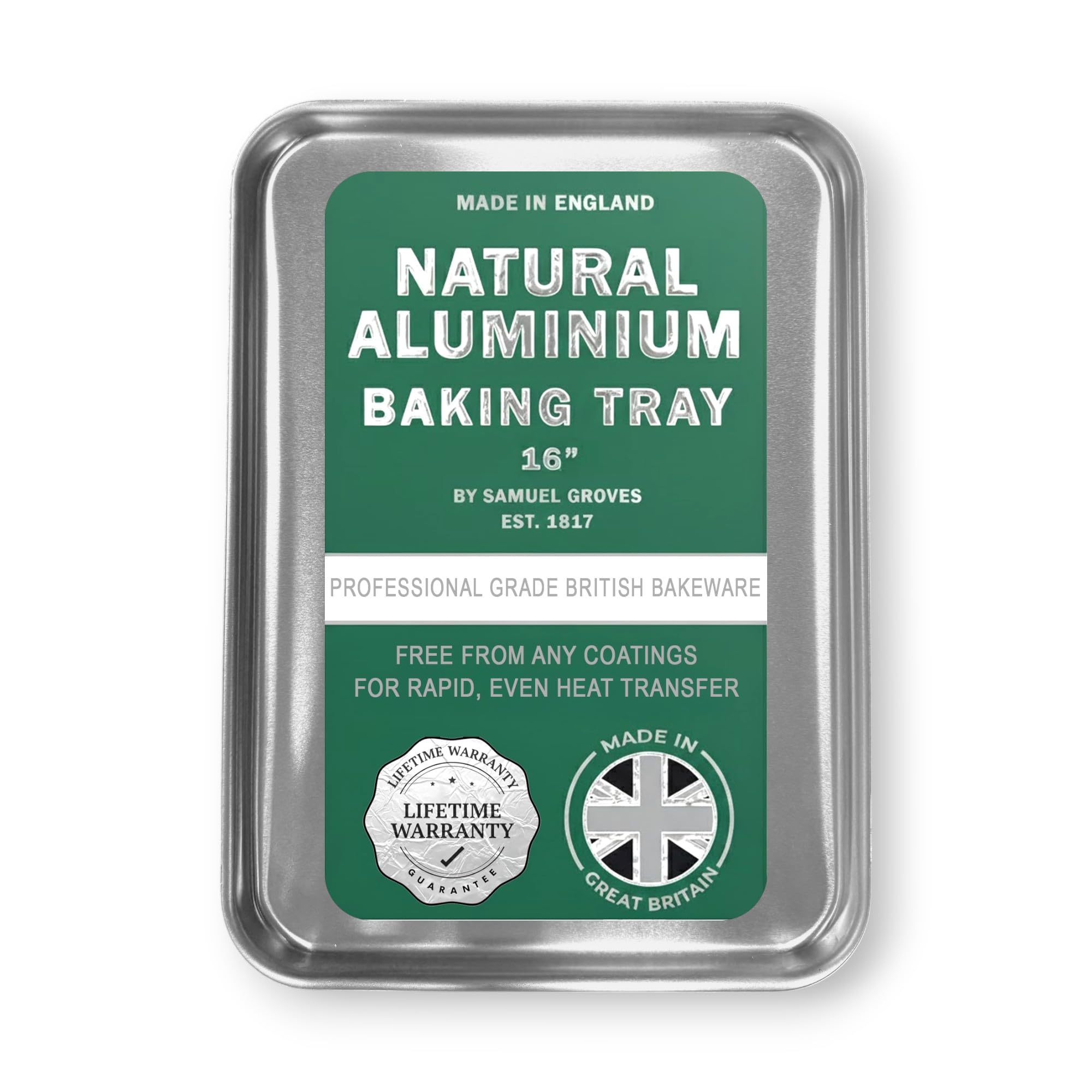 Samuel Groves 16" Professional Aluminium Baking Tray - Made in England - 42 x 31 x 2CM Non-Toxic Natural Uncoated Aluminium Oven Tray, Warp-Resistant, Baking Sheet (Baking Tray, 16") โ image 1