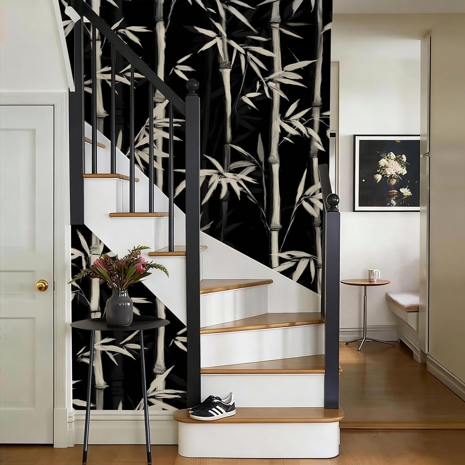 Stickorama Black Bamboo Peel and Stick Wallpaper 17.72" x 118.1'' Self Adhesive Artistic Stalks Leaf Accent Renter Friendly Removable Waterproof Wall Paper for Cabinet Bedroom Study