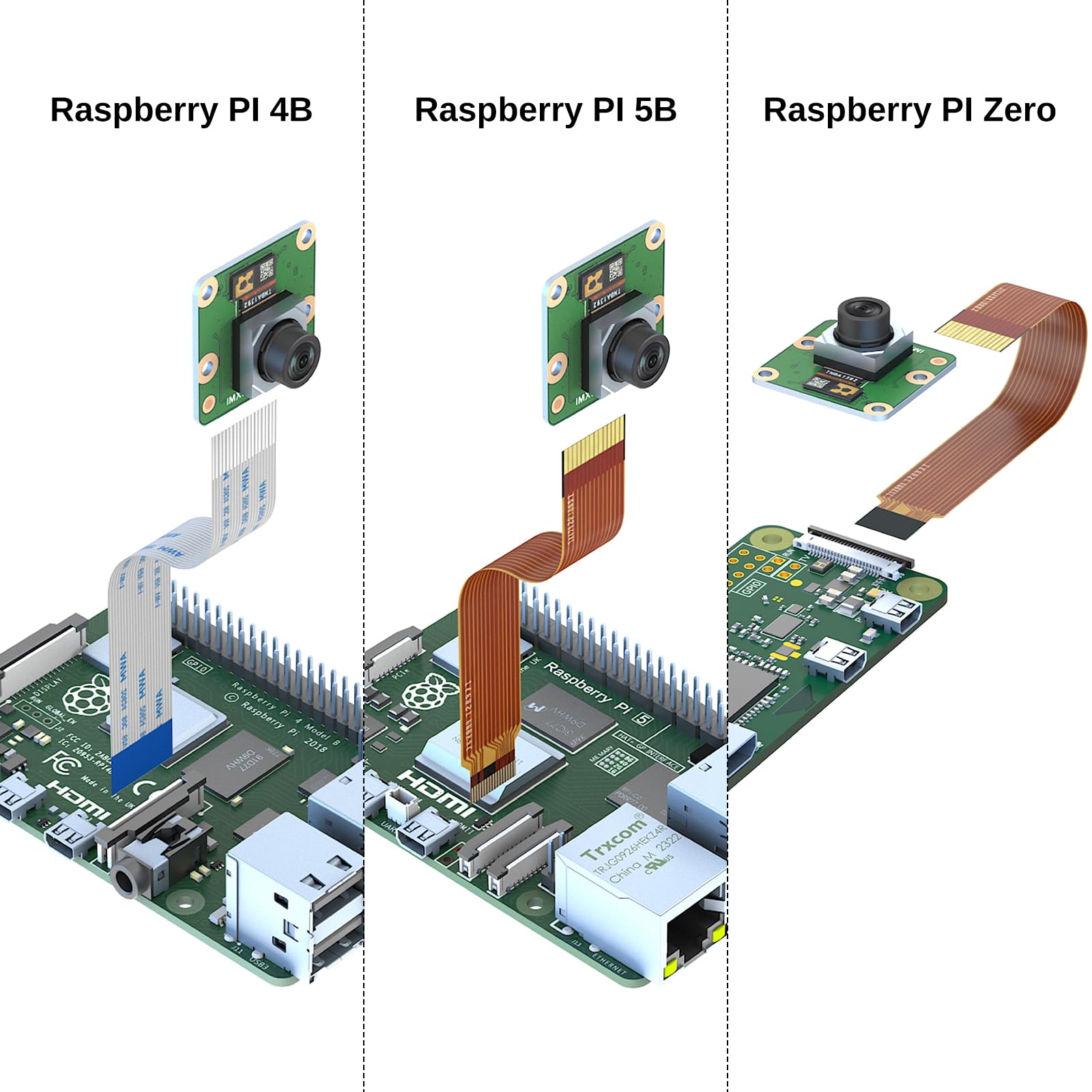 SainSmart Module Caméra Raspberry Pi 3, 12MP IMX708, 120° (D) Grand FOV, Autofocus PDAF, HDR, RAW10, Compatible Pi 5, Pi 4B, Pi Zero