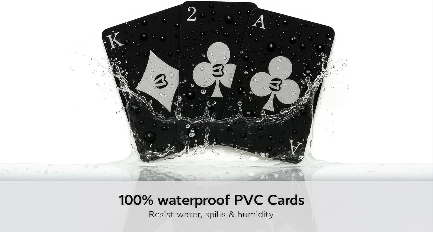 Waterproof Playing Cards 2 Pack Premium Black Plastic PVC Poker Deck, Washable & Durable, Magnetic Gift Box, Professional Poker Size for Adults & Travel