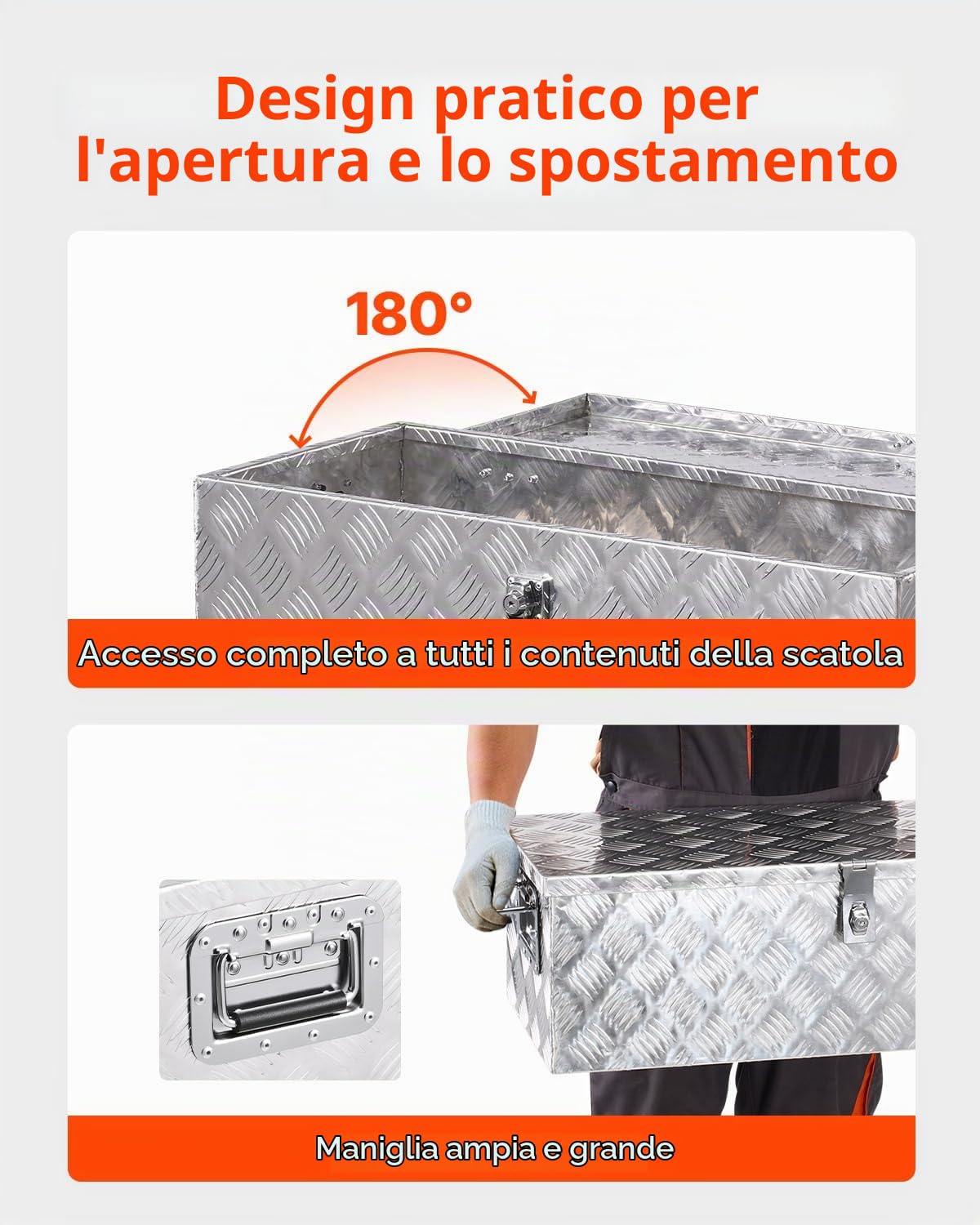 VEVOR Cassetta Portautensili Struttura in Alluminio per Cassone di Camion, con Maniglia Laterale e Chiavi di Blocco, Organizzatore per Rimorchi, Camper, 76,2 x 330,2 x 243,84 mm, Argento