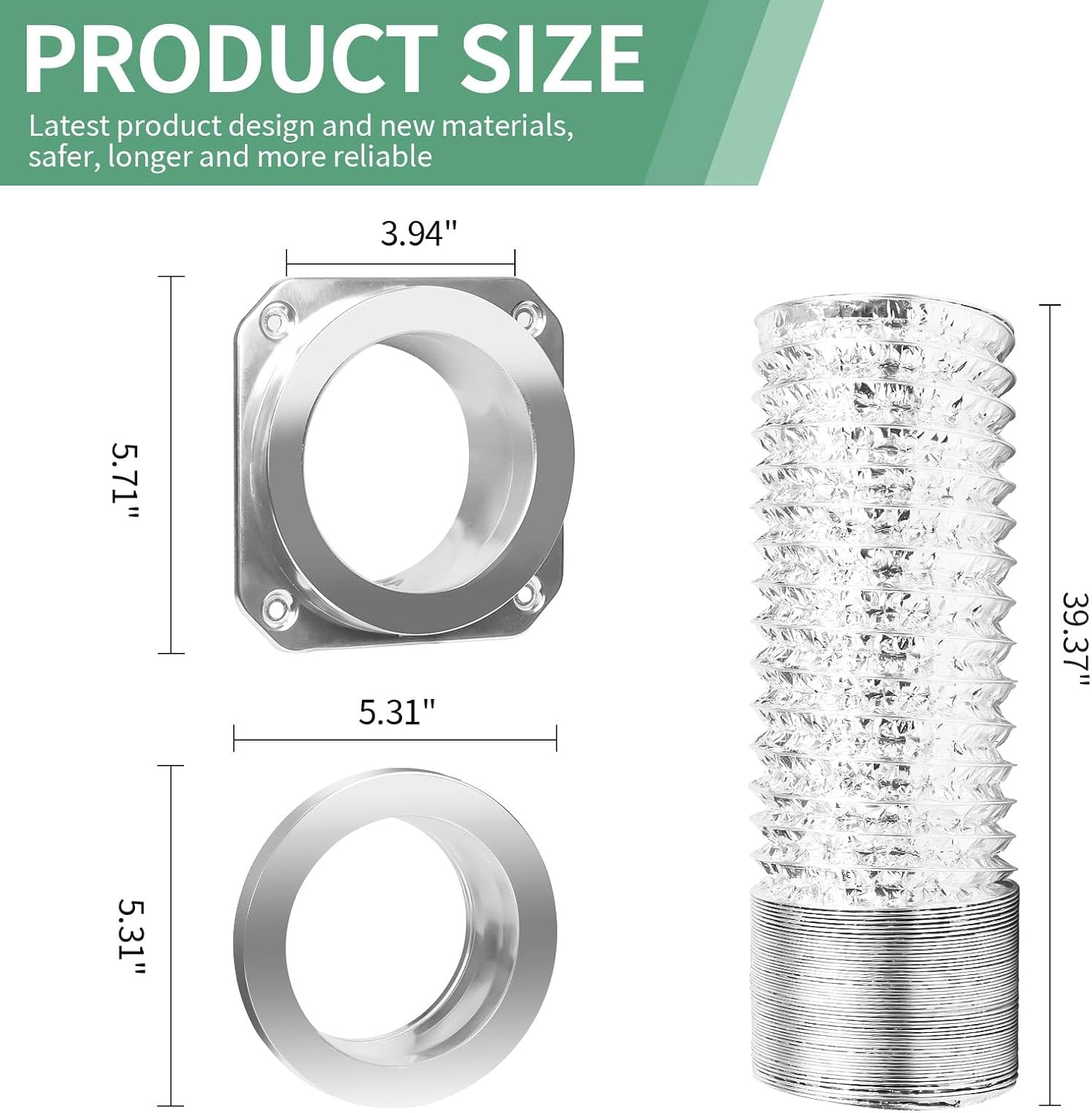 DVC-180 Magnetic Dryer Vent Coupling Connector Kit Easy to Clean Quick Connector Including a 3.3ft 4" Duct and two Clamps - Image 3
