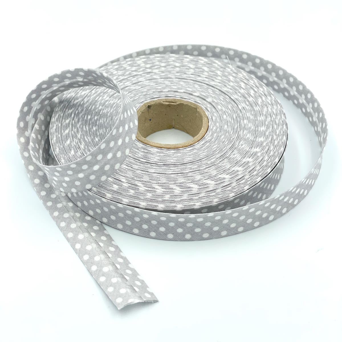 Craft Cult 18mm Wide Polka Dot Printed Pattern Bias Binding Tape - 25 Metre Roll (3 - Grey)