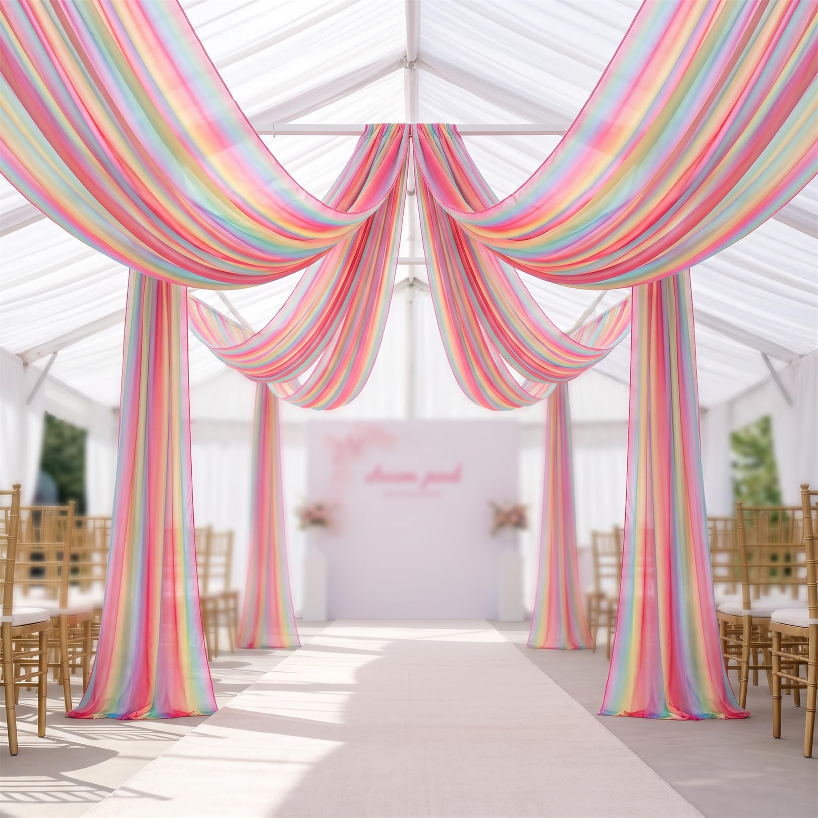 Photo 1 of DUOBAO Rainbow Chiffon Ceiling Drapes, 6 Panels, 5x30FT