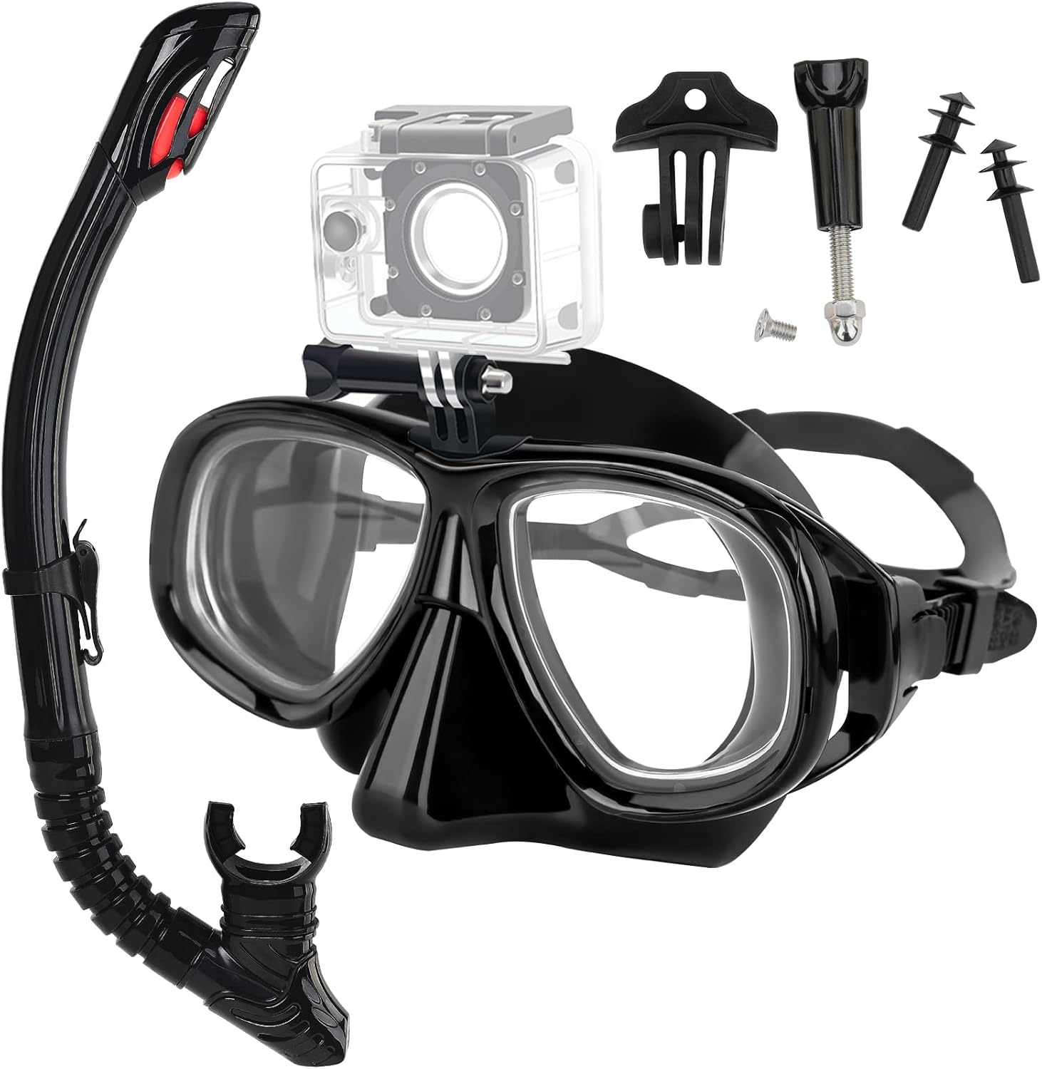 Nearsighted Snorkel Gear for Adults, Nearsighted Full Dry Diving Mask Set for Adult Youth, Shortsighted Anti-Fog Diving Mask with Detachable Camera Mount & Adjustable Strap for Diving, Snorkeling