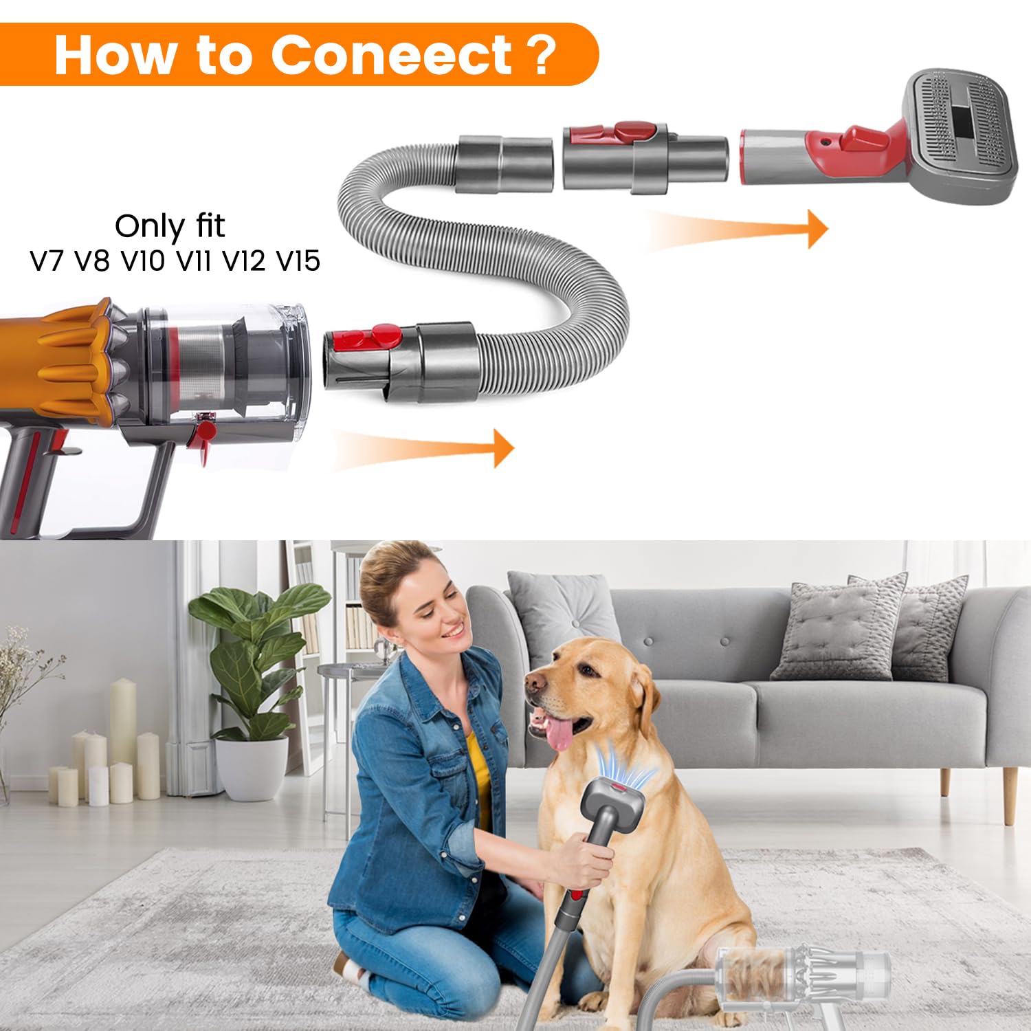 Pet Grooming Kit for Dyson Vacuum V7 V8 V10 V11 V12 V15, Pet Grooming Deshedding Knotting Brush Attachment for Dogs Cats etc